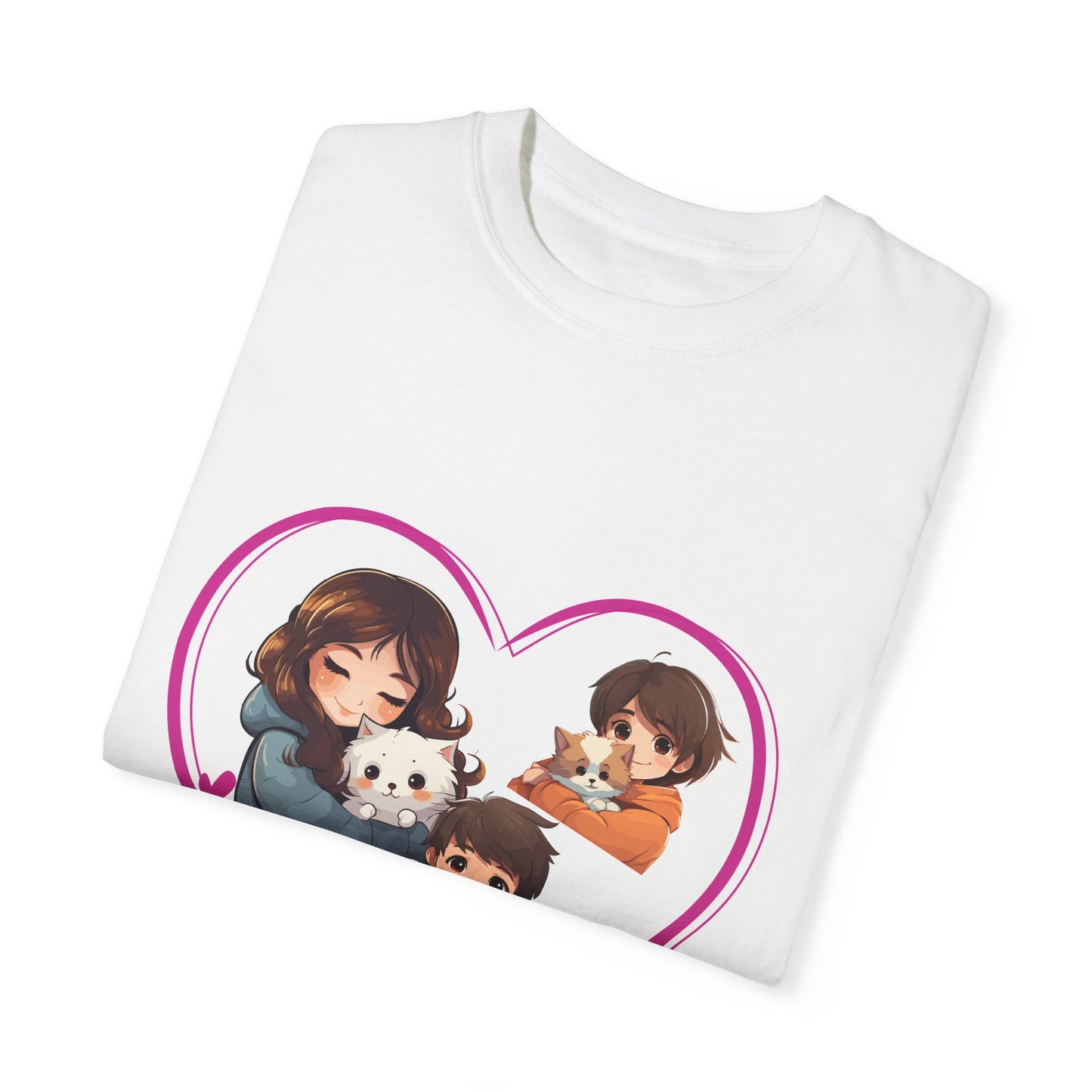 Unisex Garment-Dyed Tee with Heart & Paw Print Design