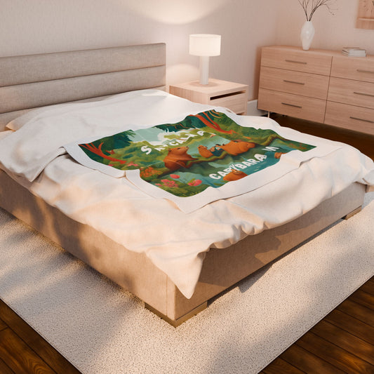 Stay Calm and Capybara On Velveteen Plush Blanket