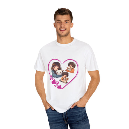 Unisex Garment-Dyed Tee with Heart & Paw Print Design
